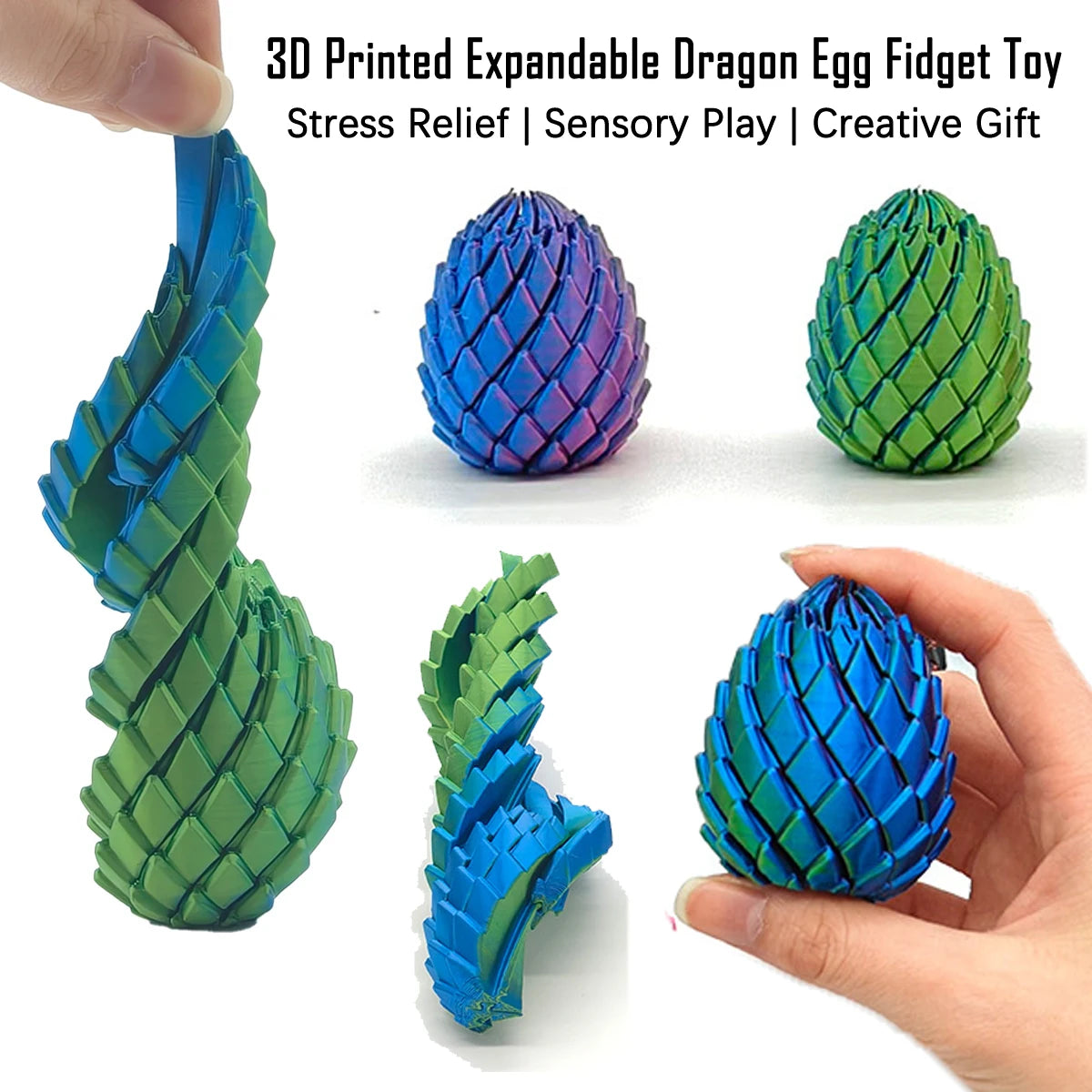 NEW 3D Printed Spiral Fidget Dragon Egg Mini Anti Stress Toy Expandable Sensory Stress Relief Decompression Toy Desktop Decor